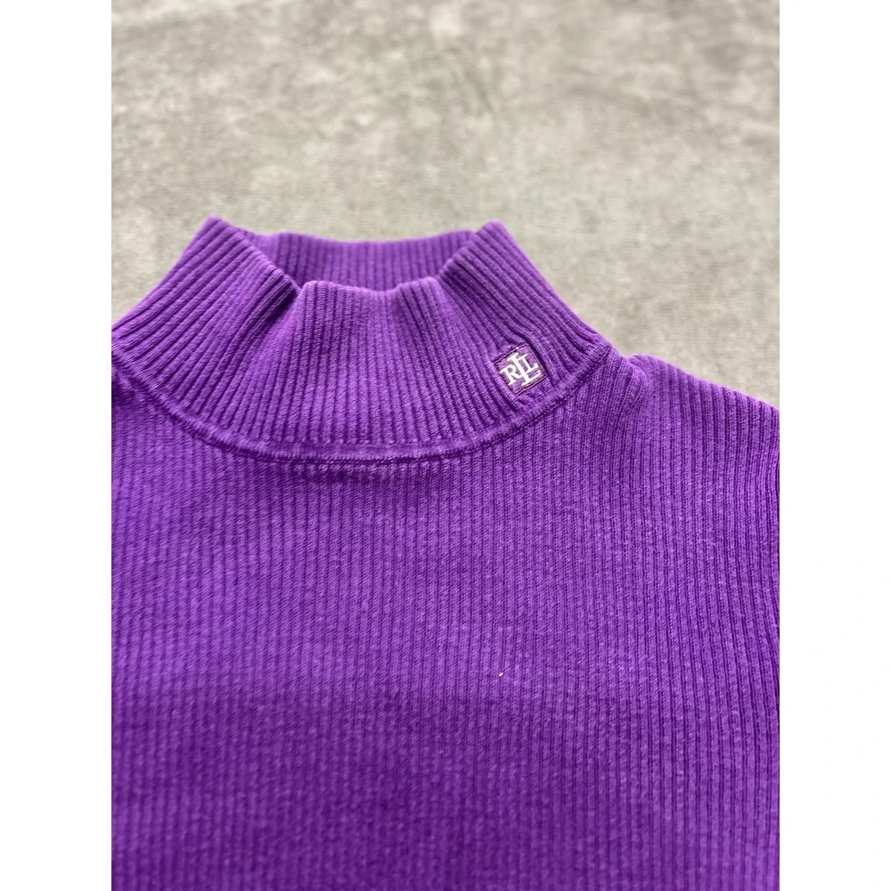 Lauren Ralph Lauren Womens Purple‎ Ribbed Mock Neck Cotton Knit Sweater Size M